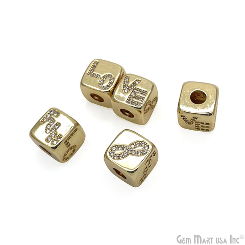 Square Dice CZ Micro Pave Love/Fun/Infinity Dice Spacer Beads Cubic Zircon Cube Spacer Beads