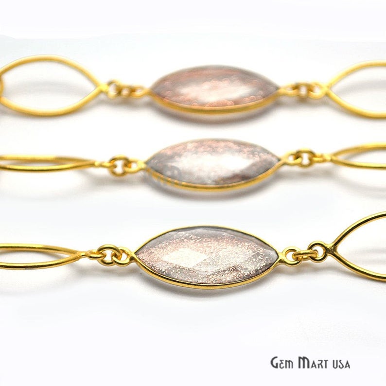 Copper Infused 12mm Marquise Shape Gold Plated Bezel Connector Chain - GemMartUSA