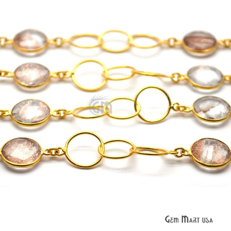 Copper Infused 12mm Round Shape Gold Plated Bezel Connector Chain - GemMartUSA