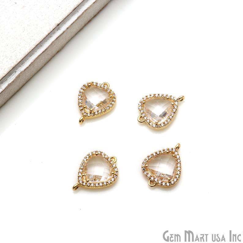 Trillion 10mm Gold Prong Setting Cubic Zircon Pave Connectors (Pick Stone) - GemMartUSA