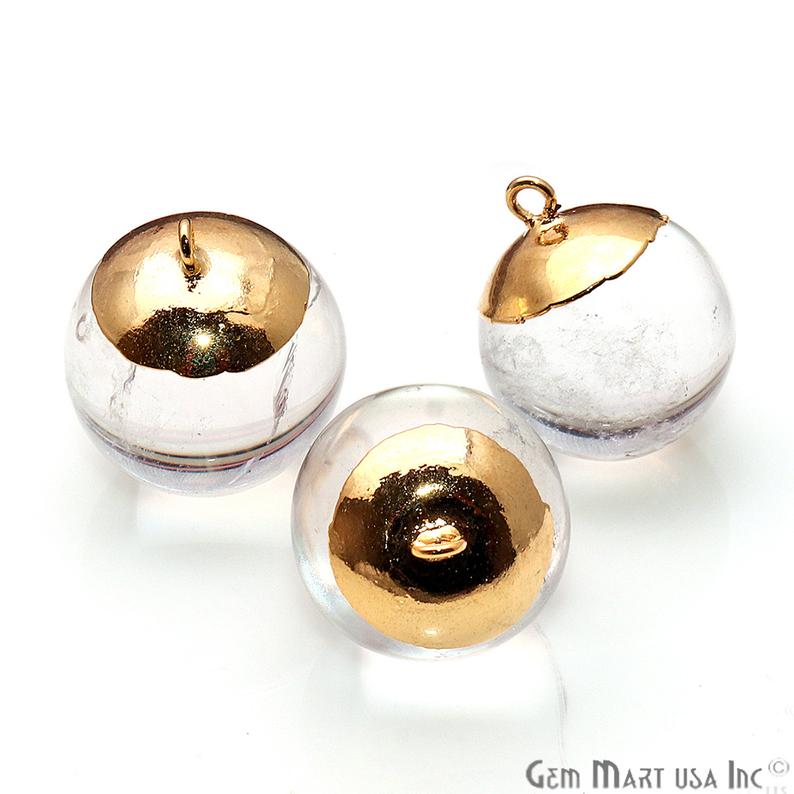 Crystal Ball Charm 22x18mm Gold Electroplated Connector - GemMartUSA