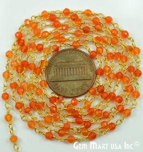 Carnelian 3-3.5mm Gold Plated Wire Wrapped Beads Rosary Chain (762942029871)