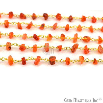 Carnelian Nugget Chip Beads Gold Wire Wrapped Rosary Chain (762944061487)