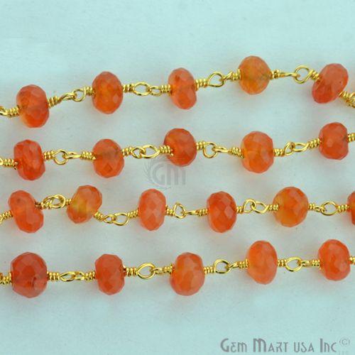 Carnelian 5-6mm Gold Plated Wire Wrapped Rosary Chain (762945863727)