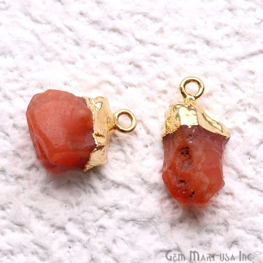 Rough Carnelian Gemstone 17x11mm Organic Gold Edged Single Bail Connector