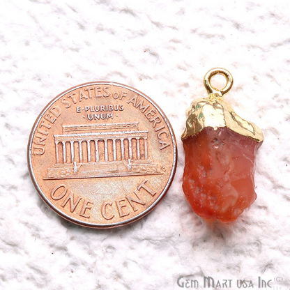 Rough Carnelian Gemstone 17x11mm Organic Gold Edged Single Bail Connector