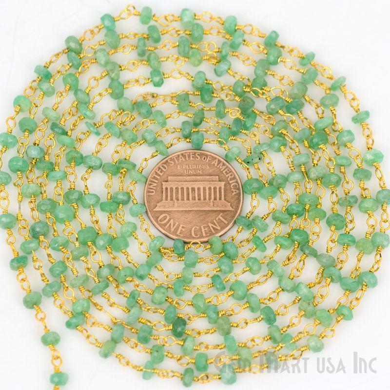 Chrysoprase 3-3.5mm Gold Plated Wire Wrapped Beads Rosary Chain (762947076143)