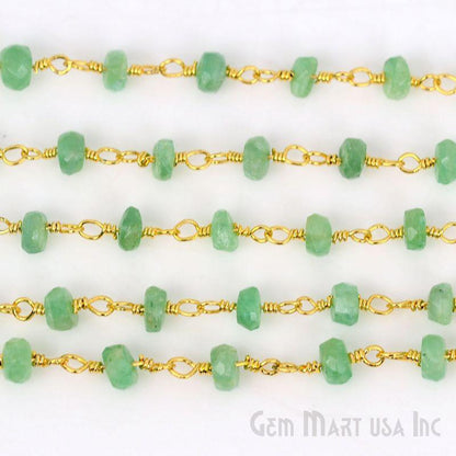 Chrysoprase 3-3.5mm Gold Plated Wire Wrapped Beads Rosary Chain (762947076143)