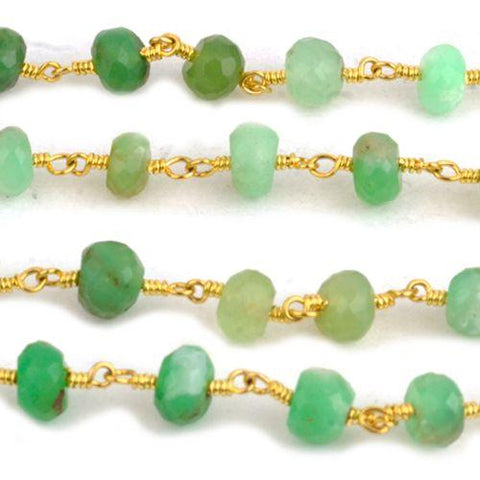 Chrysoprase 5-6mm Gold Plated Wire Wrapped Rosary Chain (762951368751)