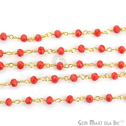 Red Coral 3-3.5mm Gold Plated Wire Wrapped Beads Rosary Chain (762953465903)