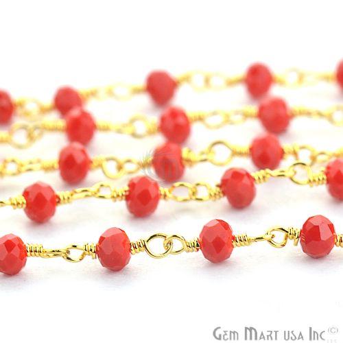 Red Coral 3-3.5mm Gold Plated Wire Wrapped Beads Rosary Chain (762953465903)