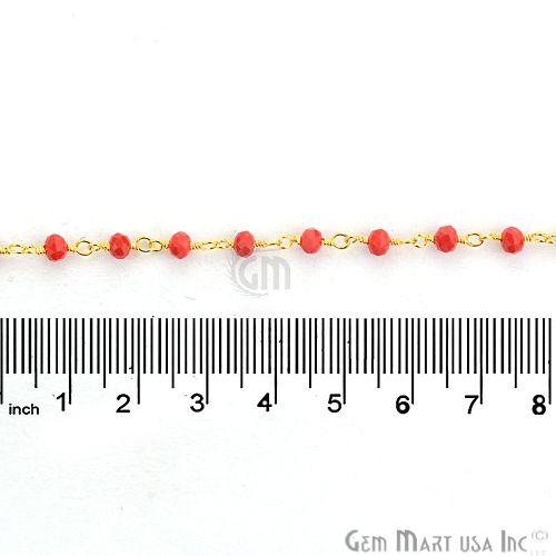 Red Coral 3-3.5mm Gold Plated Wire Wrapped Beads Rosary Chain (762953465903)