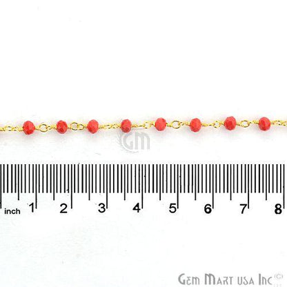 Red Coral 3-3.5mm Gold Plated Wire Wrapped Beads Rosary Chain (762953465903)