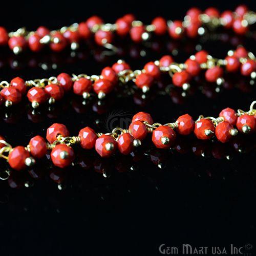 Red Coral Gold Plated Wire Wrapped Beads Cluster Dangle Chain