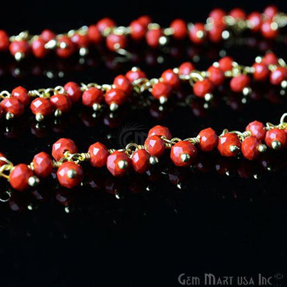 Red Coral Gold Plated Wire Wrapped Beads Cluster Dangle Chain