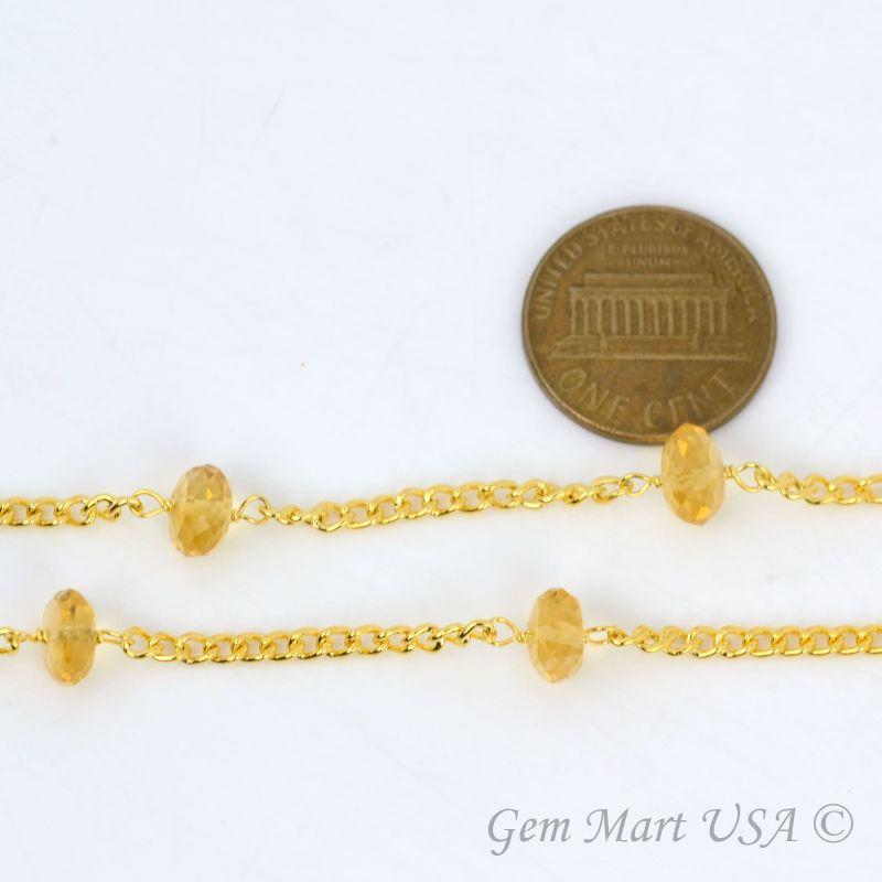 citrine 3-3.5mm Gold Plated Wire Wrapped Beads Rosary Chain (762954186799)