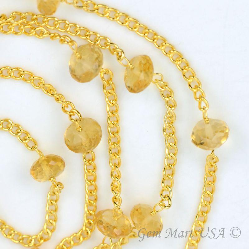 citrine 3-3.5mm Gold Plated Wire Wrapped Beads Rosary Chain (762954186799)