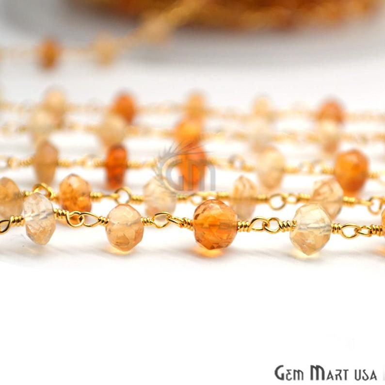Citrine Rondelle 4-5mm Gold Plated Wire Wrapped Beads Rosary Chain - GemMartUSA (762955726895)