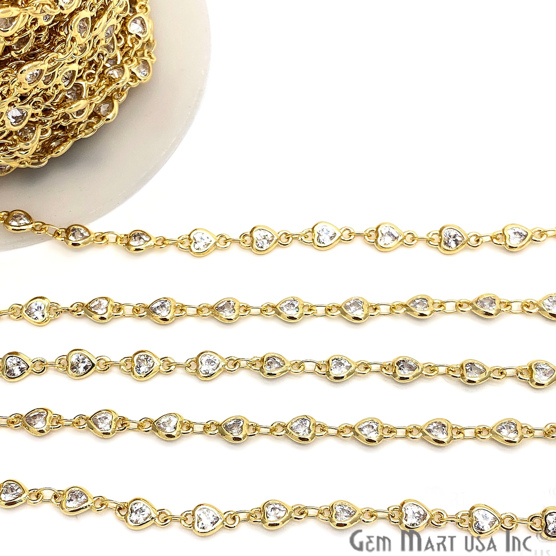 White Zircon Heart Shape 4-4.5mm Gold Plated Continuous Connector Chain - GemMartUSA