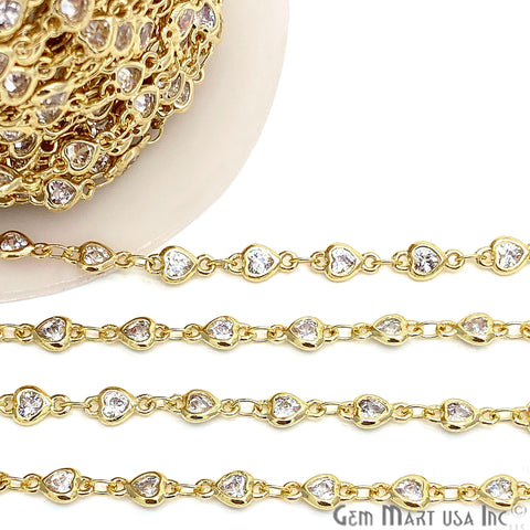 White Zircon Heart Shape 4-4.5mm Gold Plated Continuous Connector Chain - GemMartUSA
