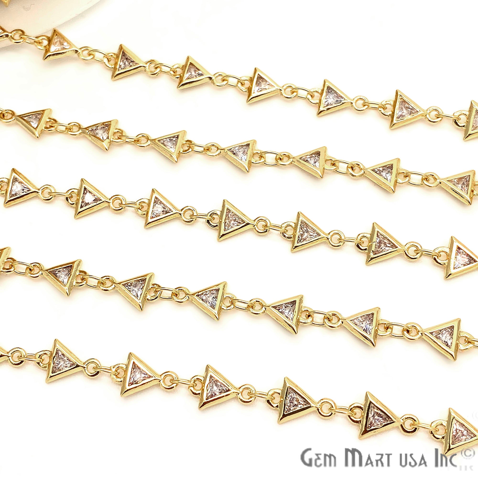 White Zircon Triangle Shape 5x5mm Gold Plated Continuous Connector Chain - GemMartUSA