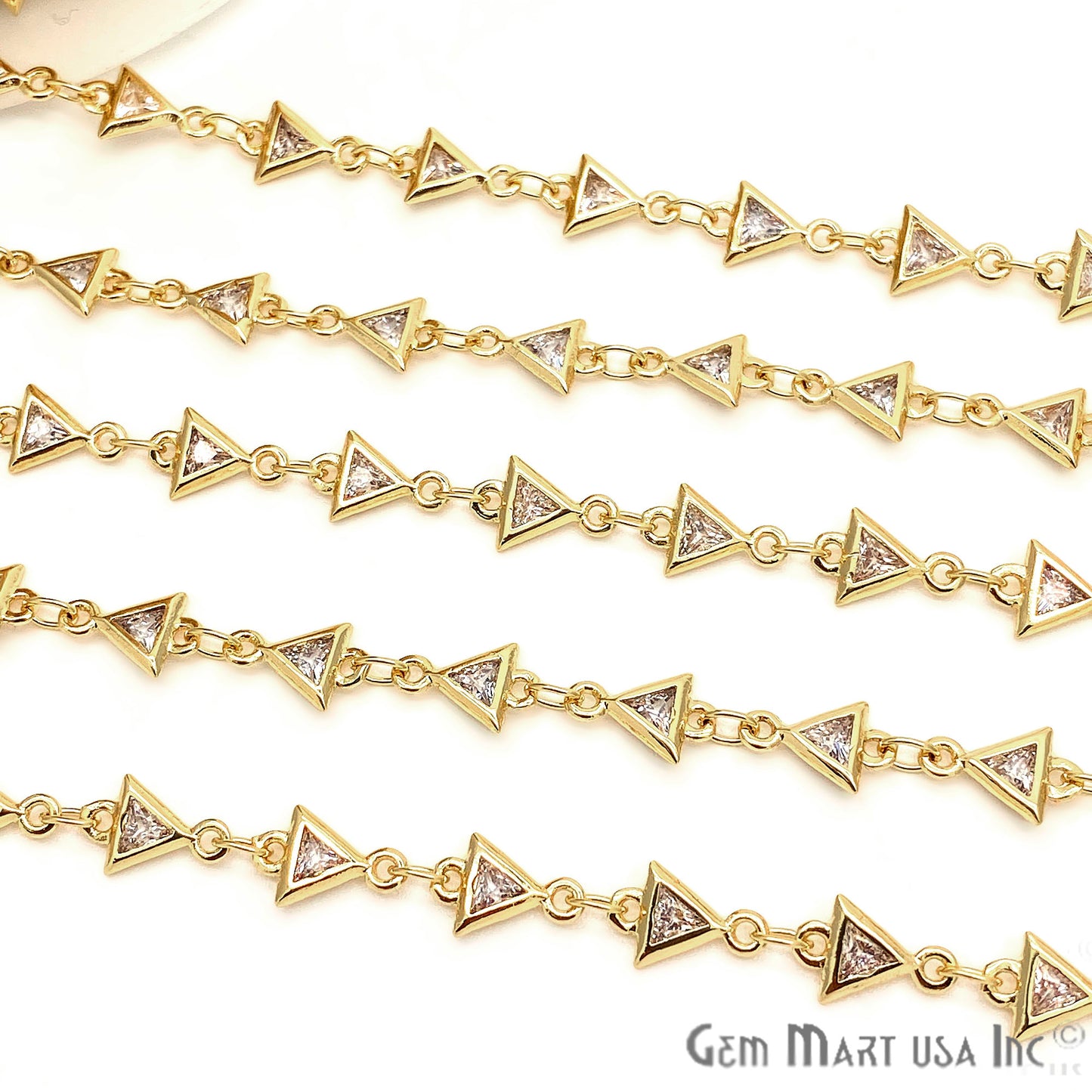 White Zircon Triangle Shape 5x5mm Gold Plated Continuous Connector Chain - GemMartUSA