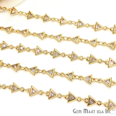 White Zircon Triangle Shape 5x5mm Gold Plated Continuous Connector Chain - GemMartUSA
