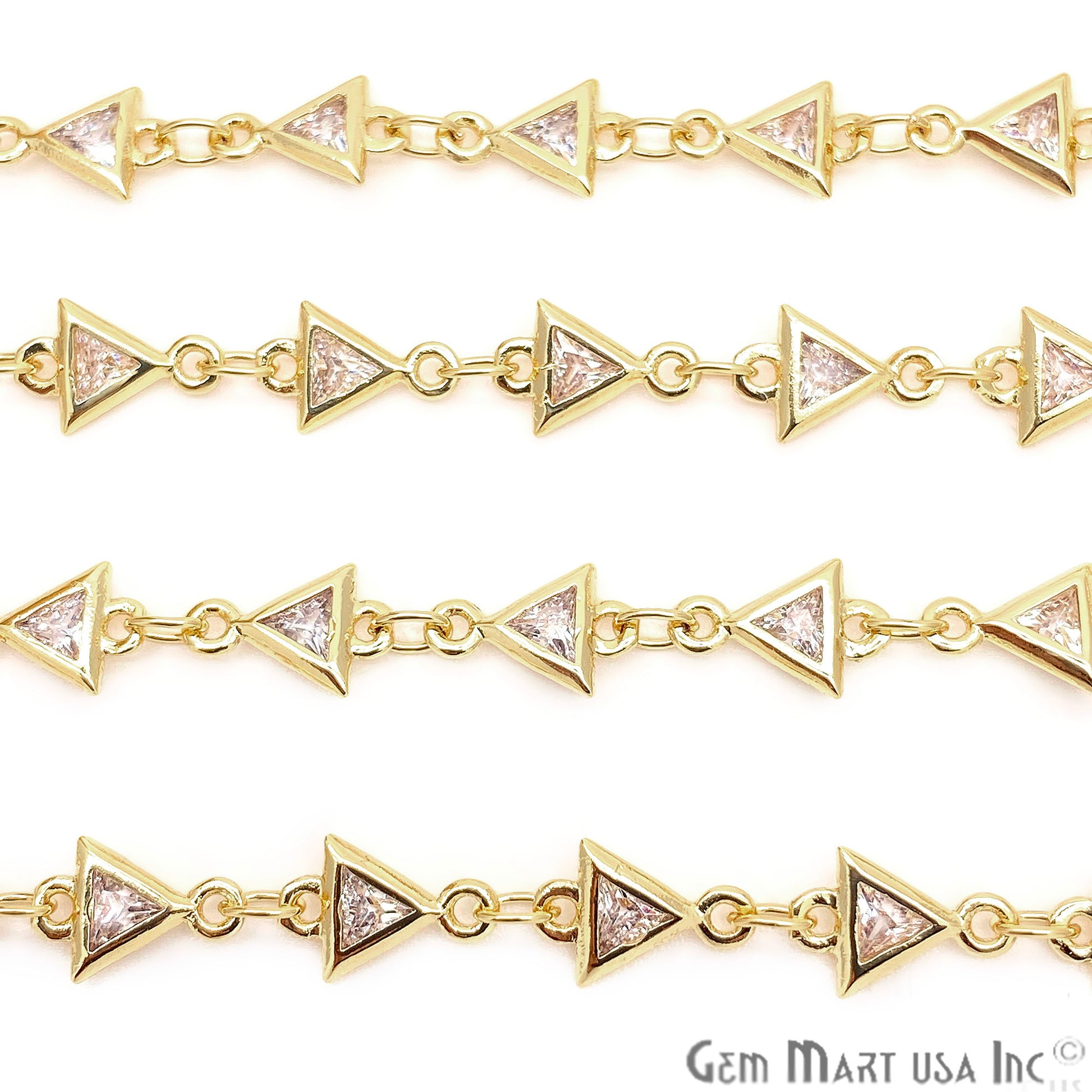 White Zircon Triangle Shape 5x5mm Gold Plated Continuous Connector Chain - GemMartUSA