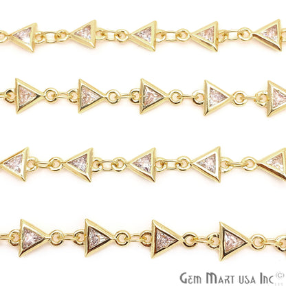 White Zircon Triangle Shape 5x5mm Gold Plated Continuous Connector Chain - GemMartUSA