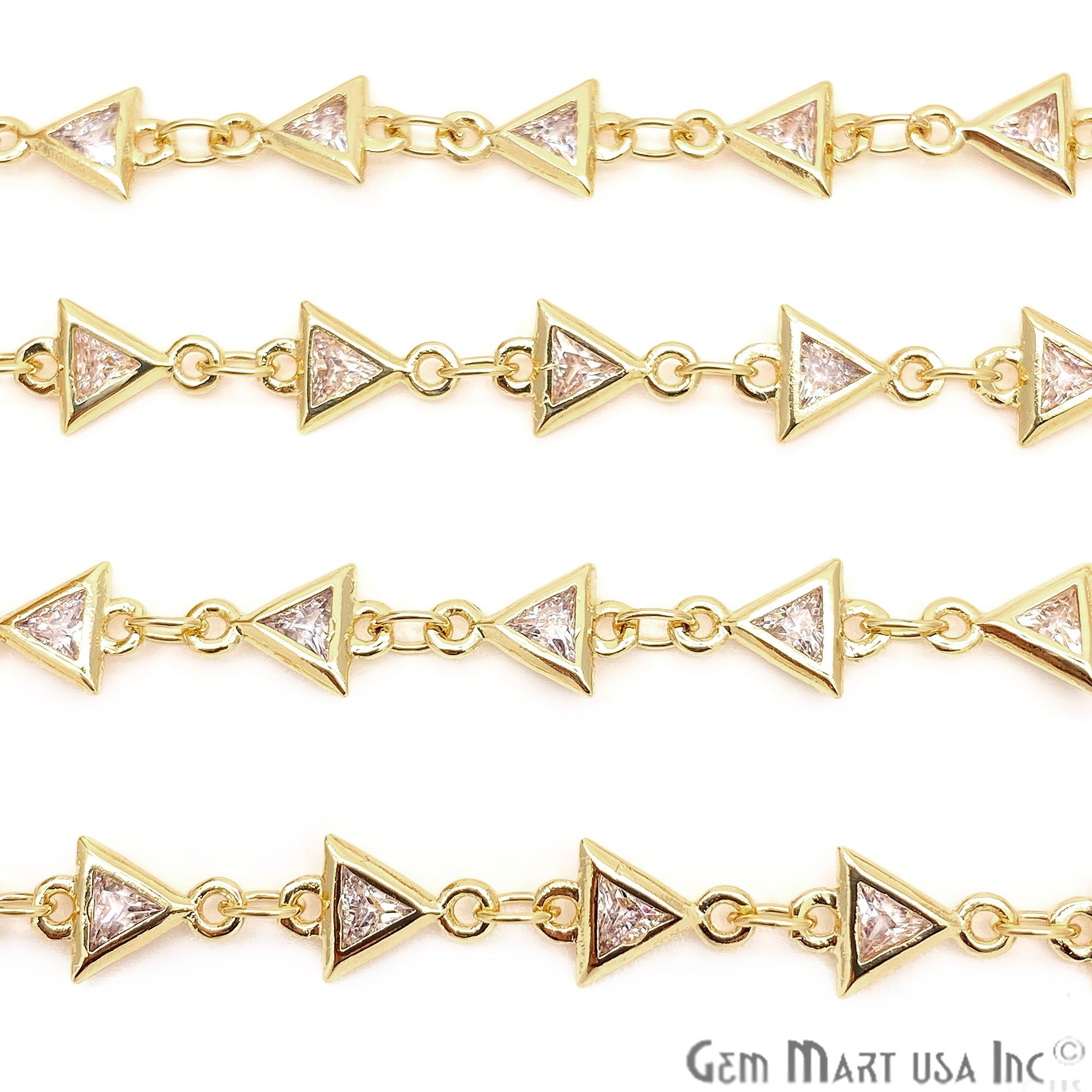 White Zircon TriAngel Shape 5x5mm Gold Plated Continuous Connector Chain - GemMartUSA