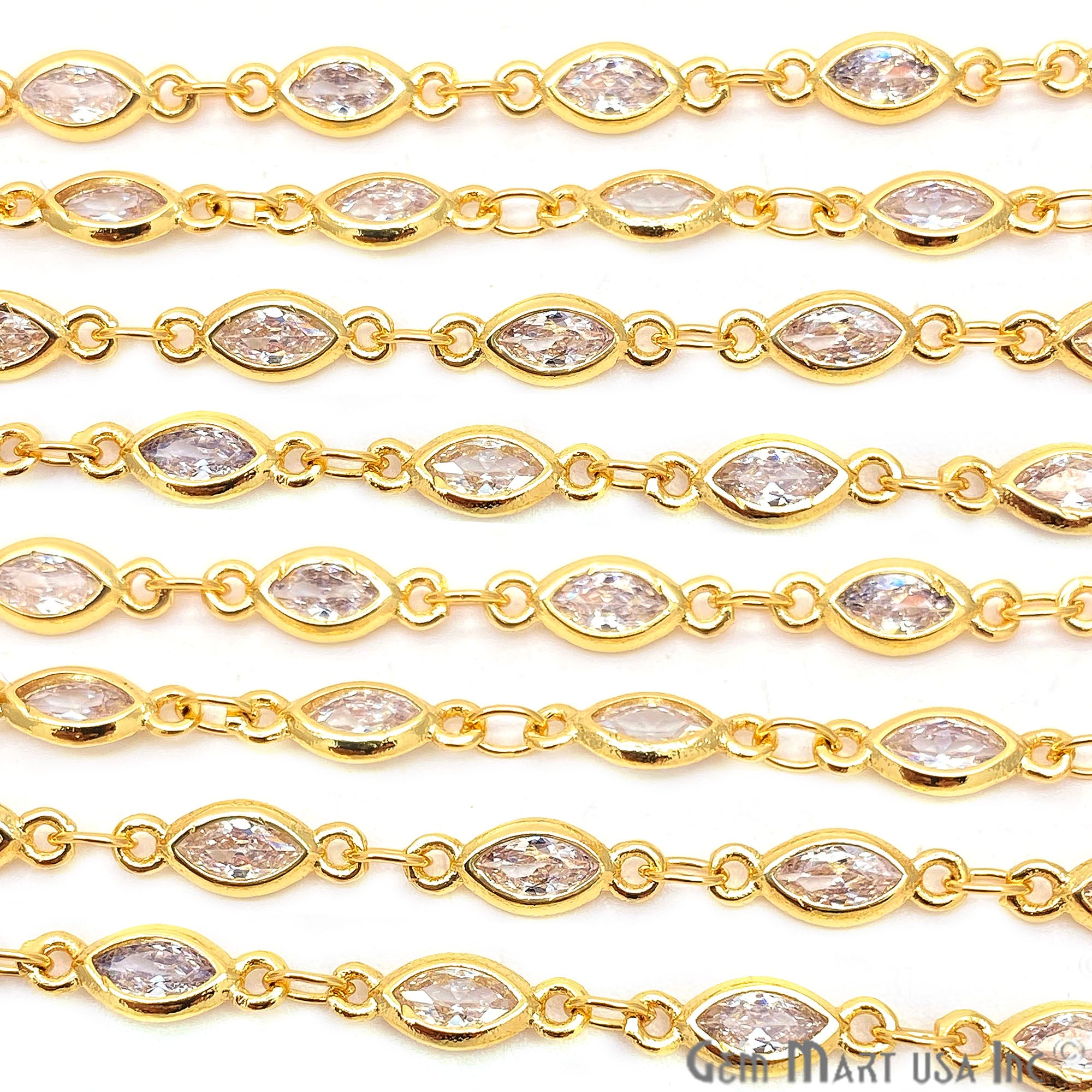 White Zircon Marquise Shape 6.5x3.5mm Gold Plated Continuous Connector Chain - GemMartUSA