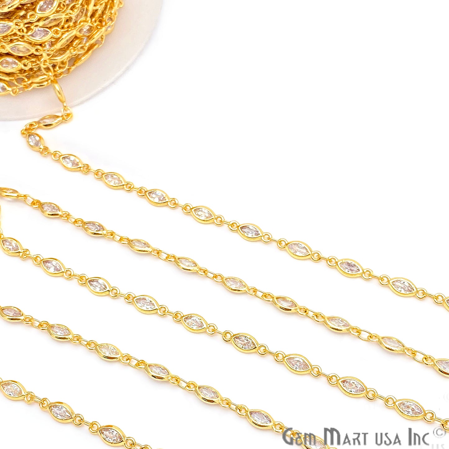 White Zircon Marquise Shape 6.5x3.5mm Gold Plated Continuous Connector Chain - GemMartUSA