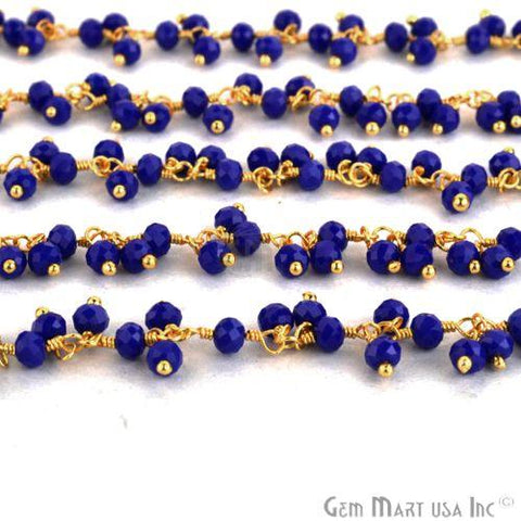 Dark Blue Chalcedony Faceted Beads Cluster Dangle Chain (764166832175)