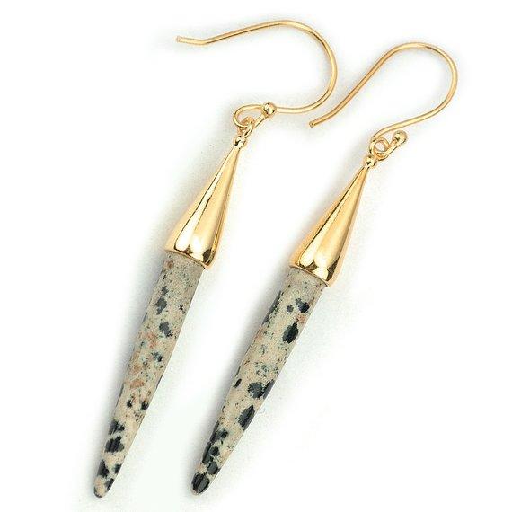 Gold Plated Spike Shape 67x5mm Gemstone Dangle Hook Earring Choose Your Style (90006-1) - GemMartUSA