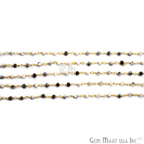 Dendrite Opal Gold Plated Wire Wrapped Beads Rosary Chain (763656241199)