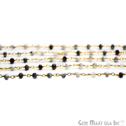 Dendrite Opal Gold Plated Wire Wrapped Beads Rosary Chain (763656241199)