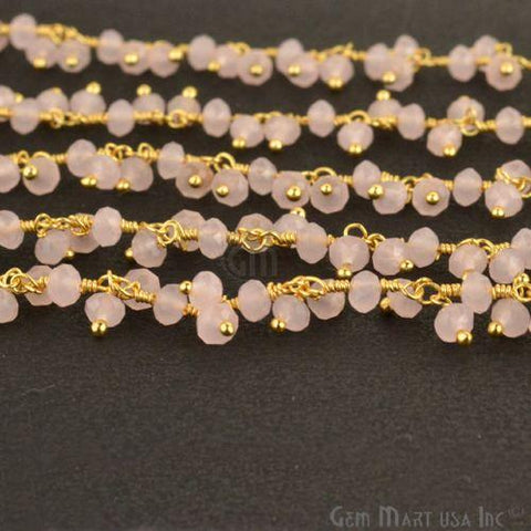 Rose Chalcedony Faceted Beads Gold Plated Cluster Dangle Chain (764167520303)