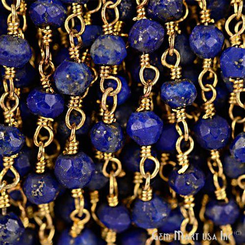 Sapphire 3-3.5mm Gold Plated Wire Wrapped Beads Rosary Chain (763658174511)