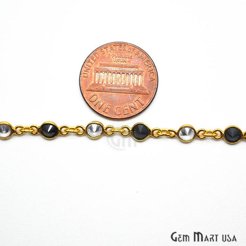 Black & White Zircon 4mm Round Gold Plated Link Rosary Chain - GemMartUSA (764053815343)