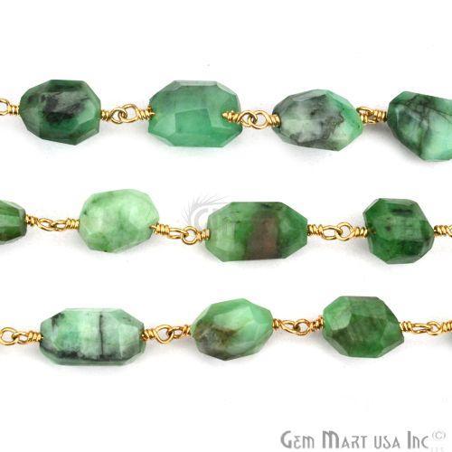 Emerald Tumble Beads Gold Plated Wire Wrapped Beads Rosary Chain (763662172207)