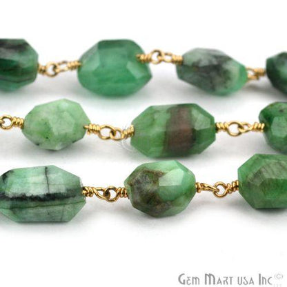 Emerald Tumble Beads Gold Plated Wire Wrapped Beads Rosary Chain (763662172207)