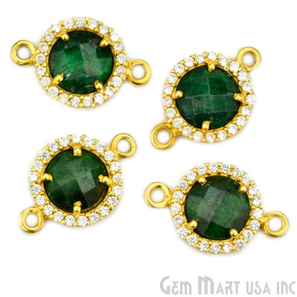 Cubic Zircon Pave Druzy 8mm Round Gold Plated Double Bail Connector (Pick Stone) - GemMartUSA