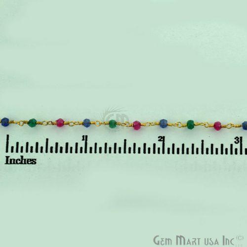 Ruby,Emerald & Sapphire 3-3.5mm Gold Plated Wire Wrapped Beads Rosary Chain (763663089711)