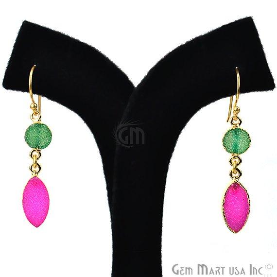 Double Druzy 48x8mm Gold Plated Dangle Hook Earrings (Pick your Gemstone) (90127-1) - GemMartUSA