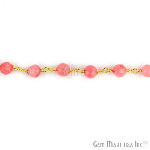 Pink Sunstone Jade 4mm Beads Gold Plated Wire Wrapped Rosary Chain (763663941679)