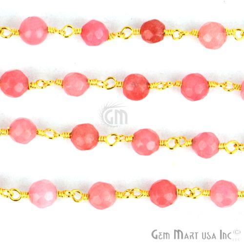 Pink Sunstone Jade 4mm Beads Gold Plated Wire Wrapped Rosary Chain (763663941679)