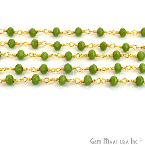 Green Chrysoprase 3-3.5mm Beads Gold Wire Wrapped Rosary Chain