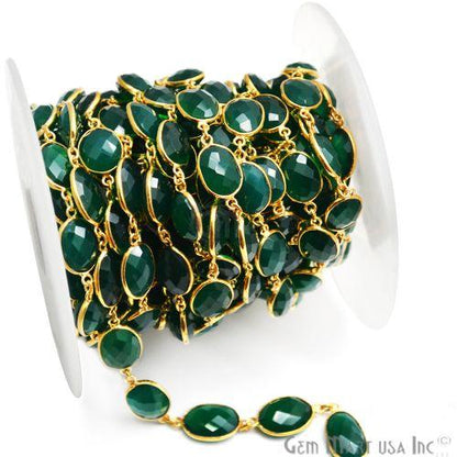 Green Onyx 10x14mm Oval Gold Plated Continuous Connector Chain (764272508975)