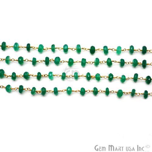 Green Onyx Gold Plated Wire Wrapped Rosary Chain (763671380015)