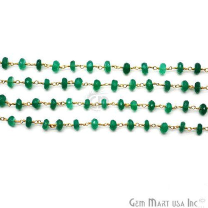 Green Onyx Gold Plated Wire Wrapped Rosary Chain (763671380015)